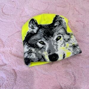 Kids Wolf Beanie - Yellow and Gray